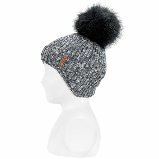 [50.001.066-159-XS] Marled Ribbed Hat W/ Pom Pom (159 Heather Blue, XS)