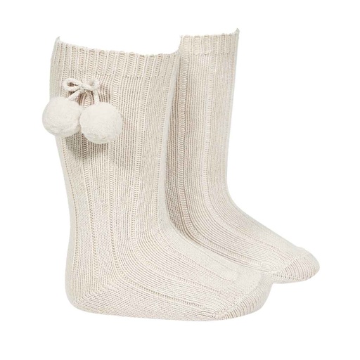 Pom Pom Ribbed Knee Sock