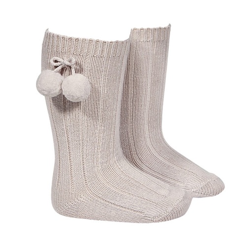 Pom Pom Ribbed Knee Sock