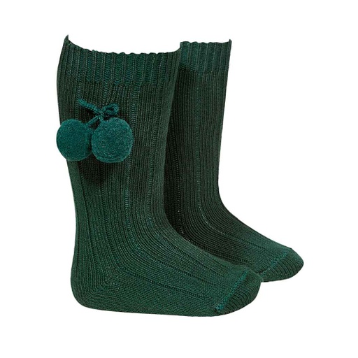 Pom Pom Ribbed Knee Sock