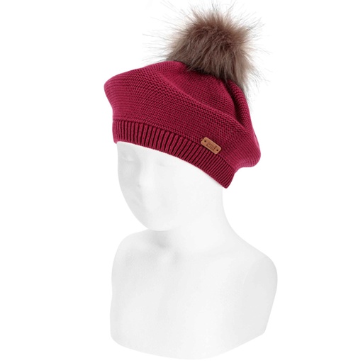 Beret W/ Faux Fur Pom Pom