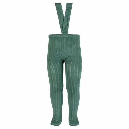 Ribbed Cotton Tights W/ Suspenders