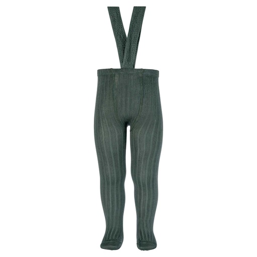 Ribbed Cotton Tights W/ Suspenders