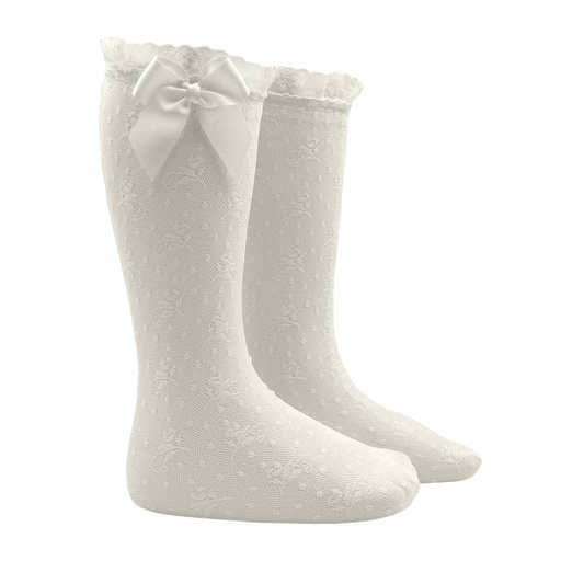Floral Designed Lace Knee Sock W/ Bow