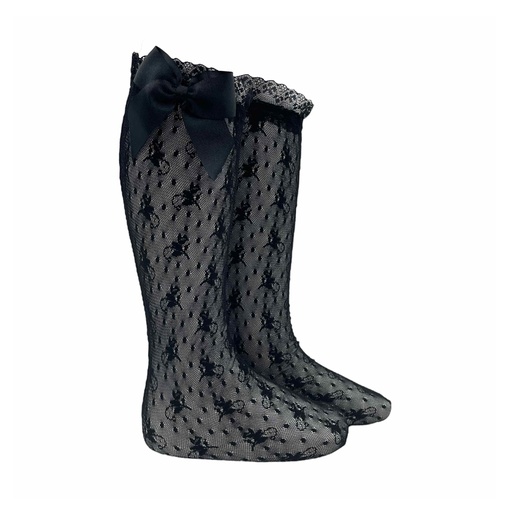 Floral Designed Lace Knee Sock W/ Bow