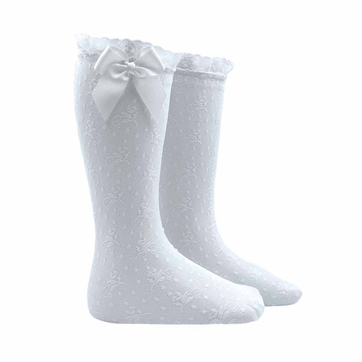 Floral Designed Lace Knee Sock W/ Bow