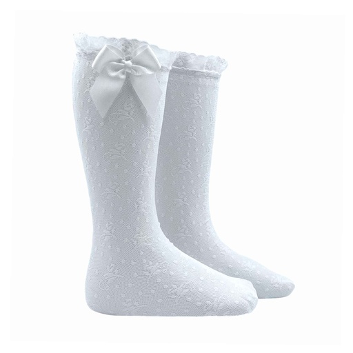 Floral Designed Lace Knee Sock W/ Bow