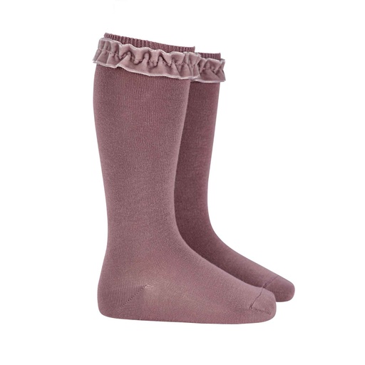 Knee Sock W/ Velvet Ruffle