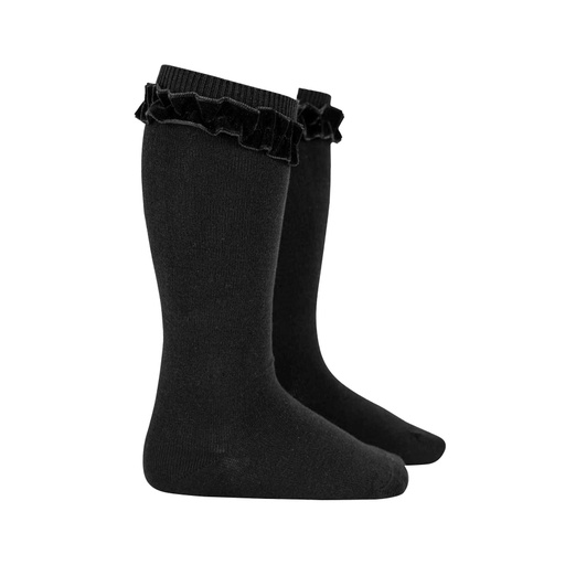 Knee Sock W/ Velvet Ruffle