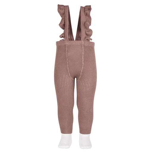 Thin Ribbed Footless Tights W/ Ruffle Suspenders
