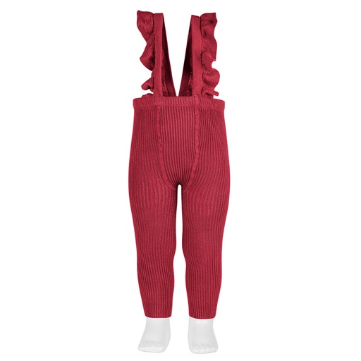 Thin Ribbed Footless Tights W/ Ruffle Suspenders