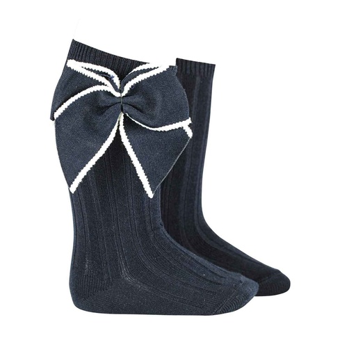 Ribbed Knee Sock W/ Contrast Color Trim Bow