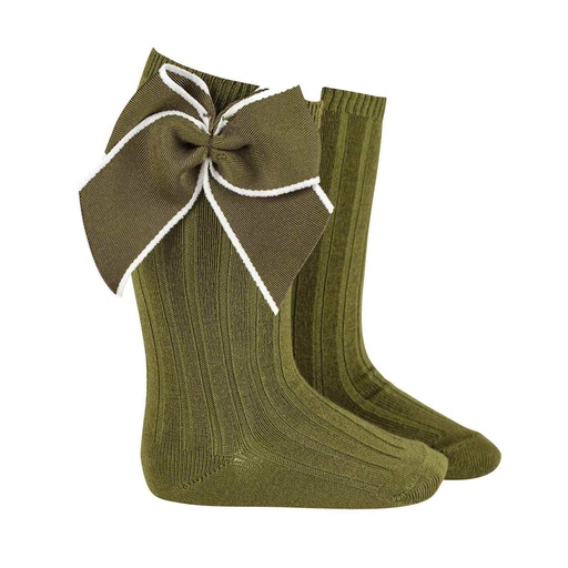 Ribbed Knee Sock W/ Contrast Color Trim Bow