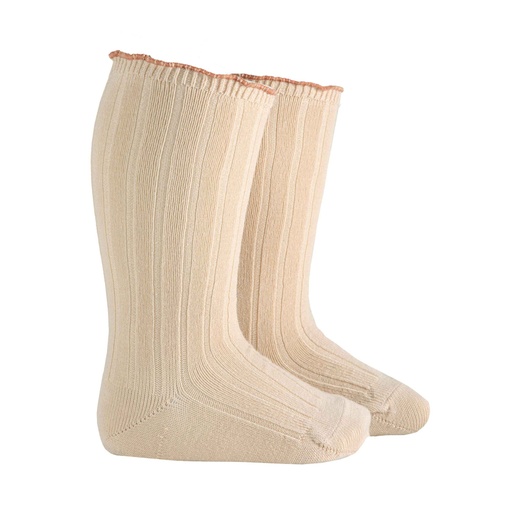 Ribbed Knee Sock W/ Contrast Color Ruffle