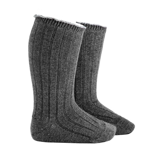 Ribbed Knee Sock W/ Contrast Color Ruffle