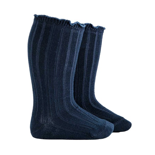 Ribbed Knee Sock W/ Contrast Color Ruffle