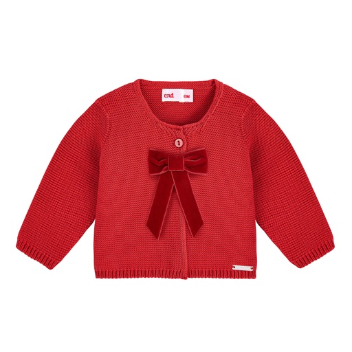  Garter Stitch Cardigan W/ Velvet Bow