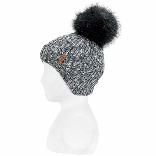 Marled Ribbed Hat W/ Pom Pom