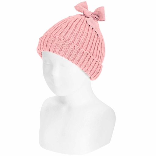 Ribbed Hat W/ Micro Corduroy Bow