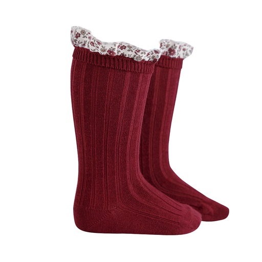 Floral Ruffle Ribbed Knee Sock