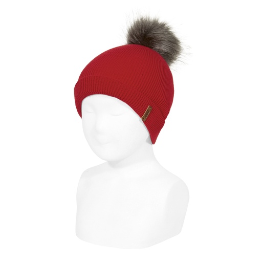 Foldover Hat W/ Faux Fur Pom Pom